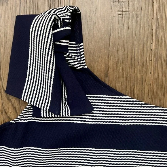BISHOP & YOUNG Navy Striped One Shoulder Bow Top Size Small - Picture 9 of 12